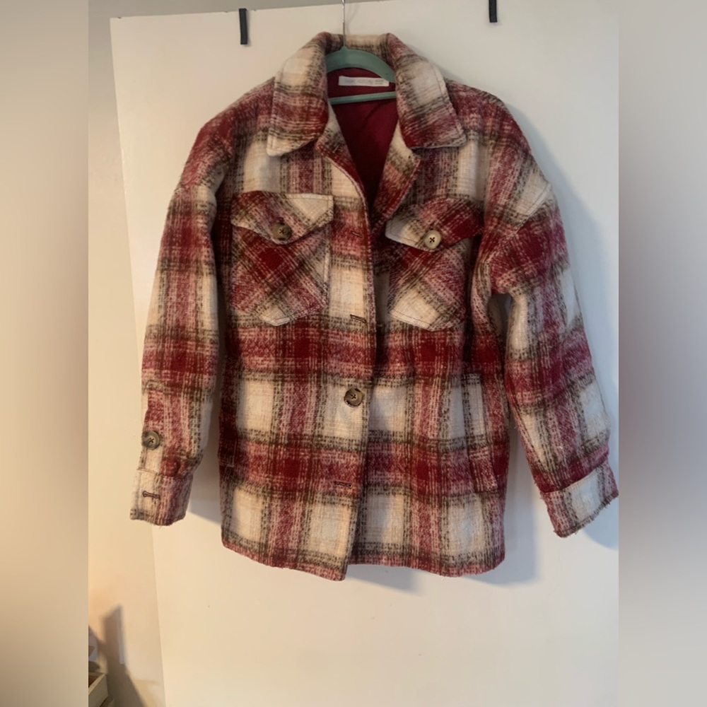 Park Adelyn plaid shacket- red, brown, cream- size M